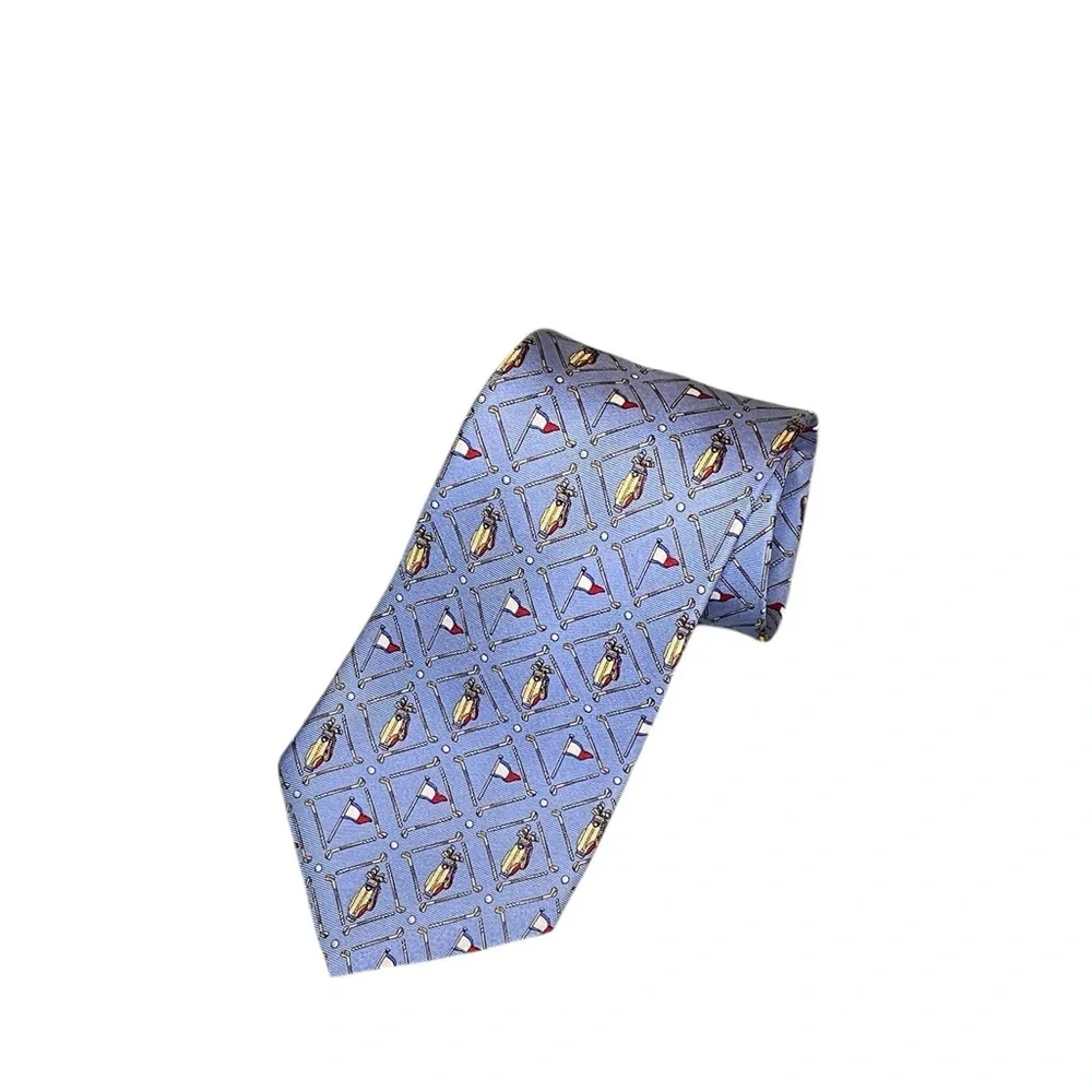 Tommy Hilfiger Silk Tie Golf Clubs Tee Time Country Club Spring Summer Preppy